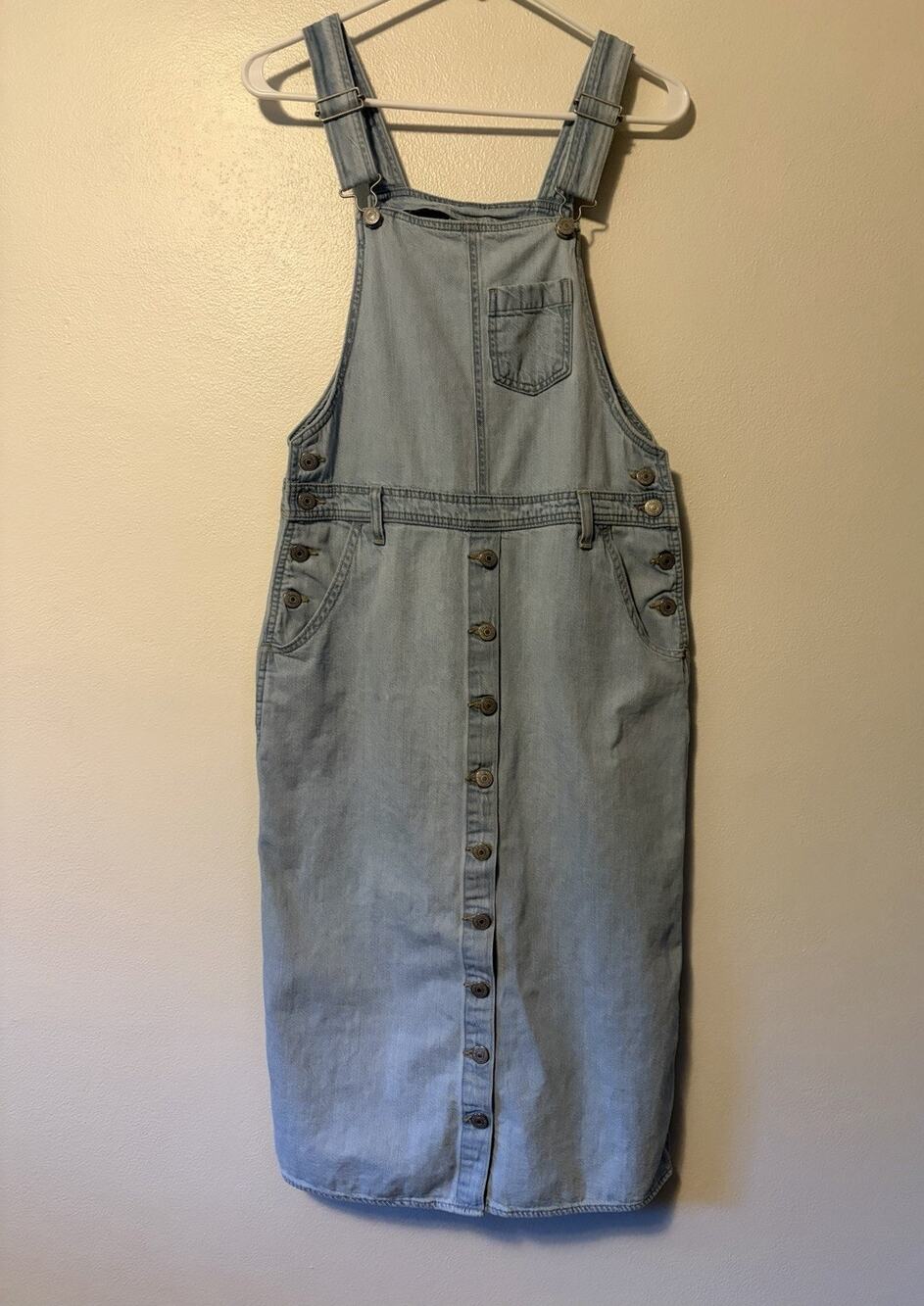 Levis Midi Overall Dress Romper Light Blue Denim Small Pinafore Bohemian Western